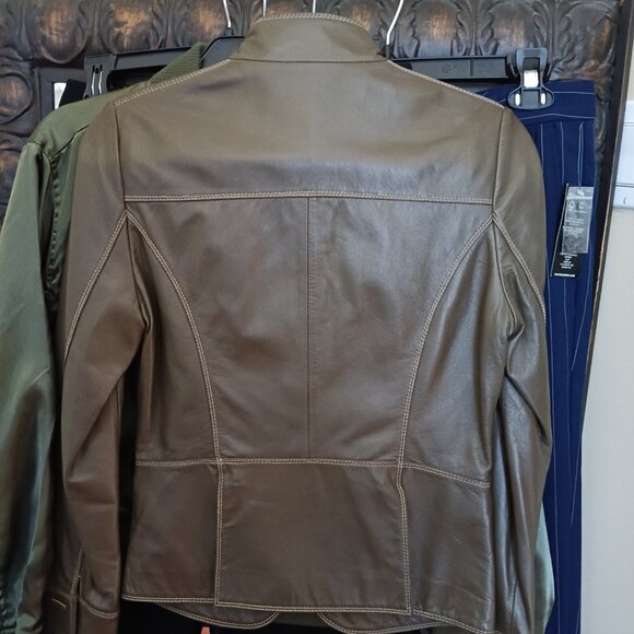 Women's Vegan Leather Military Style Jacket in Rich Green - Picture 7 of 13